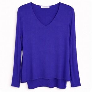 Kettlewell Lobelia Purple Tiered Hem V-Neck Top Large Stretch Long Sleeve